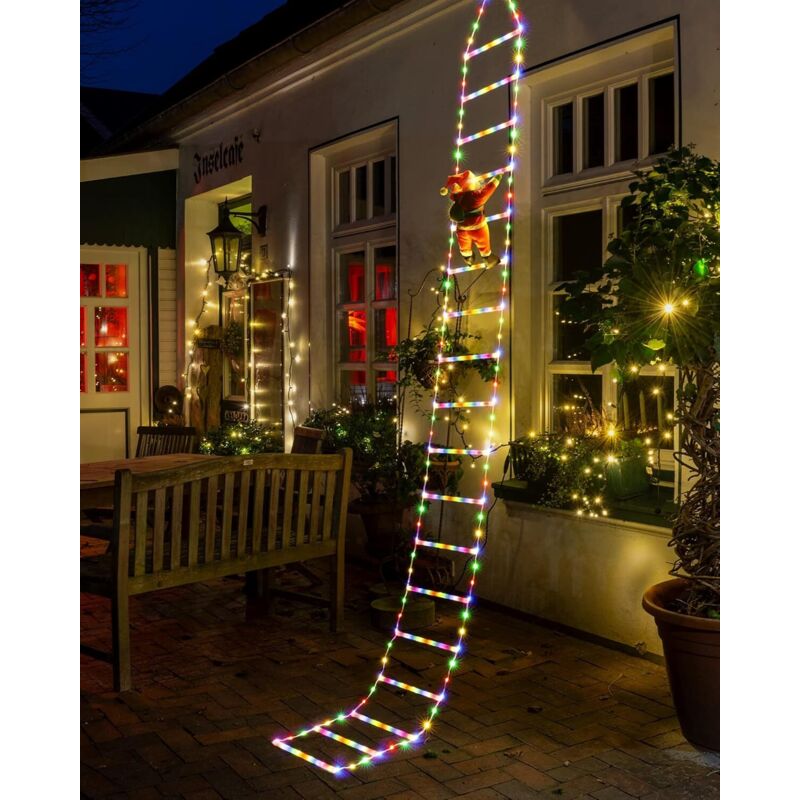 LED-Weihnachtsbeleuchtung – 3 m lange dekorative Weihnachtsleiter mit Weihnachtsmann, dekorative Weihnachtsbeleuchtung für drinnen und draußen, für