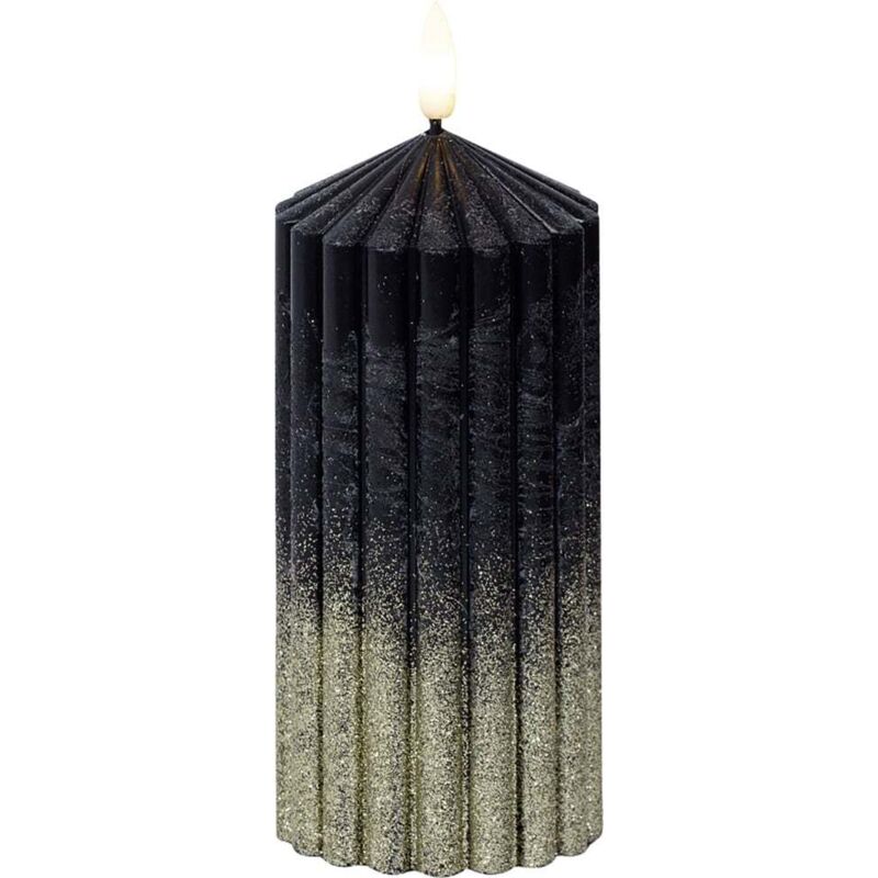 Lumineo LED Kerze mit Timer schwarz gold Ø 7 x 15 cm warmweiß Flammenlose/LED-Kerze