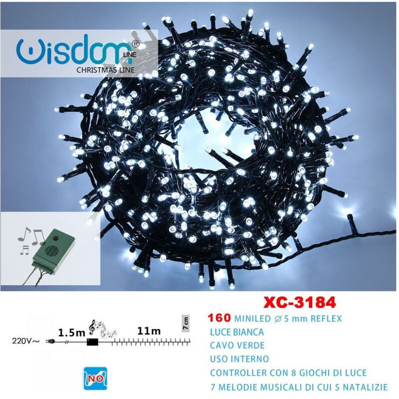 Trade Shop - CATENA LUMINOSA 160MINILED LIGHT WHITE CAVO VERDE 7 MELODIE 8 GAMES LIGHT XC3184 -