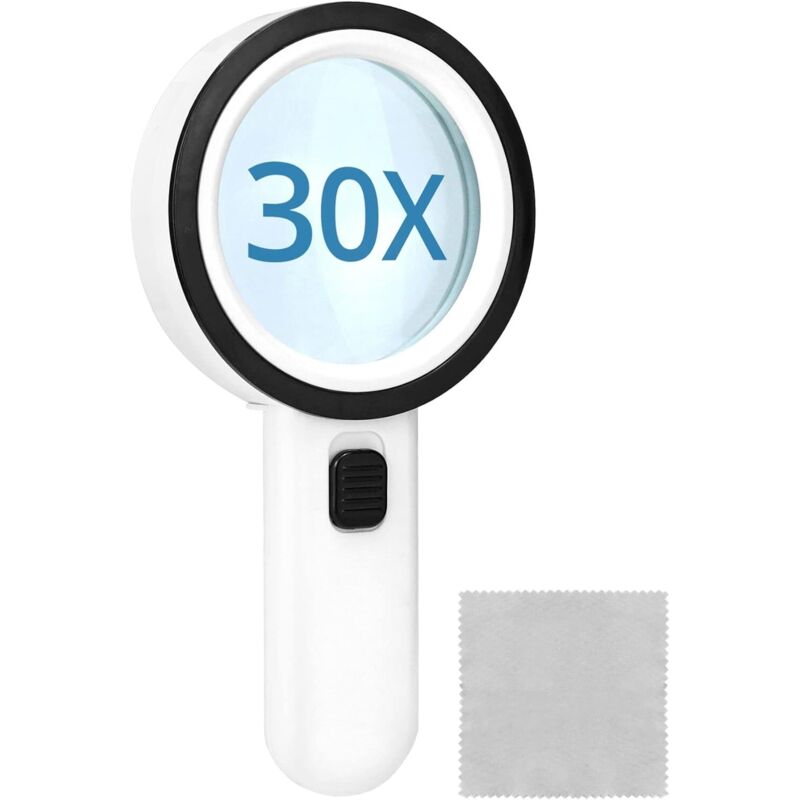 Lupe mit 12 Led Licht, 30X Handlupe Leselupe, leselupe mit licht, für Lesen, Handwerk, Juwelier