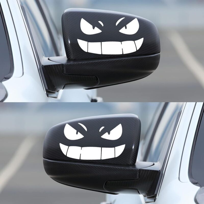 Lustige Rückspiegelaufkleber, 2 Stück Autoaufkleber für den Außenbereich, humorvolle Autoaufkleber, Monster-Smiley-Autoaufkleber zur Autodekoration