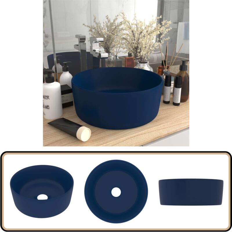 Luxuriöses Waschbecken Rund Matt Dunkelblau 40x15 cm Keramik - Runde Waschbecken - Keramikwaschbecken - Luxus-Waschbecken - Mattes Waschbecken