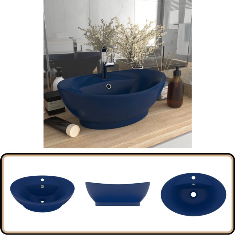 Vidaxl - Luxus-Waschbecken Überlauf Matt Dunkelblau 58,5x39cm Keramik - Waschbecken - Keramikwaschbecken - Ovales Waschbecken - Mattes Waschbecken