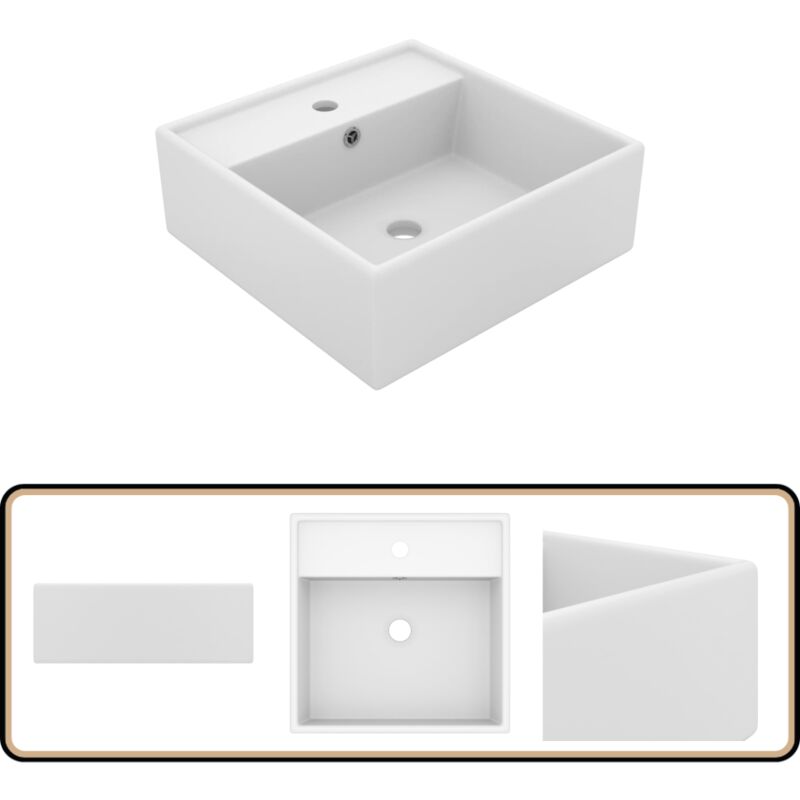 Luxus-Waschbecken Überlauf Quadratisch Matt Weiß 41x41 cm - Waschbecken - Keramikwaschbecken - Mattweißes Waschbecken - Quadratisches Waschbecken