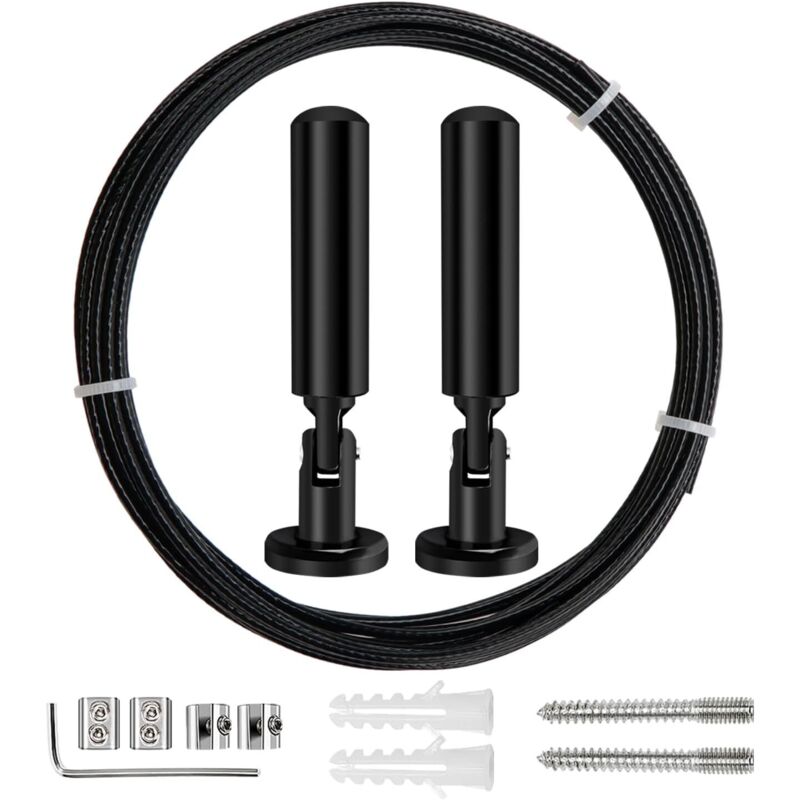 m Gardinenstangen-Set, Stahlseil für Gardinen, für Gardinen, Balkonwäscheleine, Schwarz