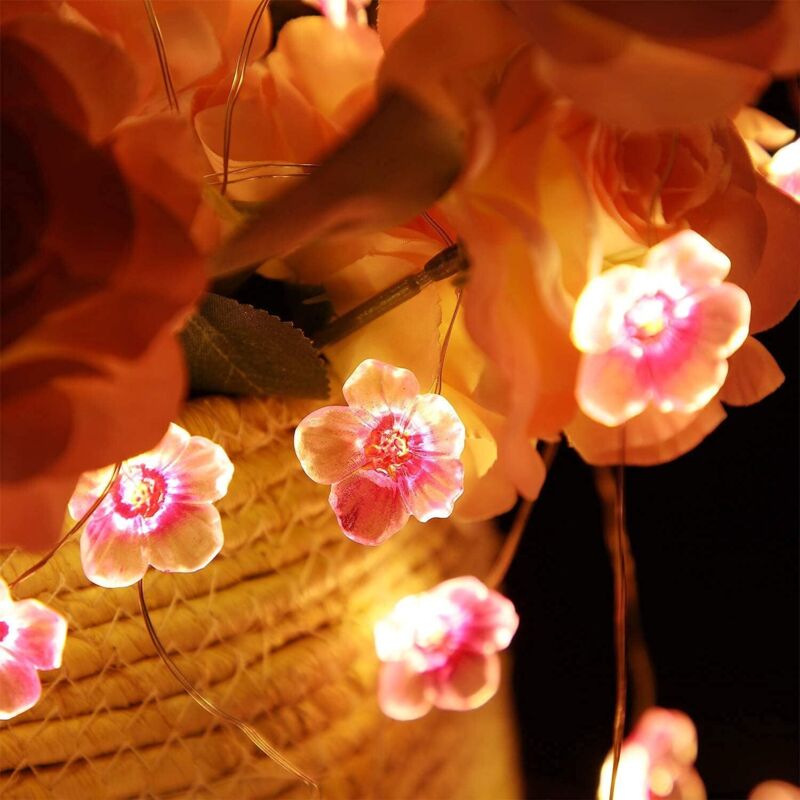 M lange Lichterkette mit 50 LEDs, Kirschblüten-Lichterkette, Stromversorgung über usb, Weihnachtsbeleuchtung mit Fernbedienung, 8 Muster,