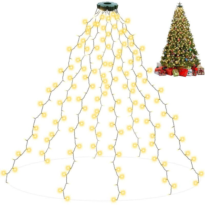 m lange Lichterkette mit Ring, 280 LEDs, 8 Stränge, mit Timer, 8 Modi, wasserdicht, Weihnachtsbeleuchtung für 150 cm, 180 cm, 240 cm (warmweiß)
