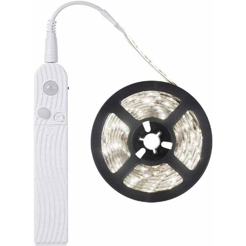m LED-Streifen, LED-Streifen mit Bewegungsmelder, batteriebetriebenes Nachtlicht mit PIR-Sensor, Schrankbeleuchtung, wasserdicht IP65, (kaltweiß 6500