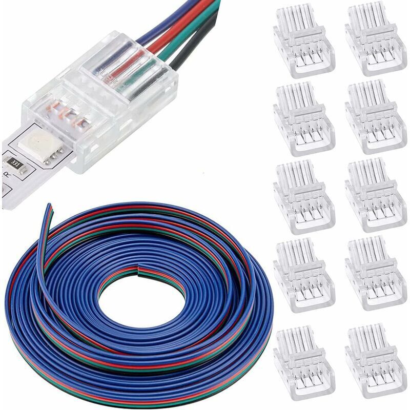 m LED-Streifen-Verlängerungskabel, 22 AWG, 4-polig, LED-Streifen-Anschlusskabel, LED-Stecker, 12–24 V Kabel, für SMD 3528, 2835, 5050, 5630 + 10