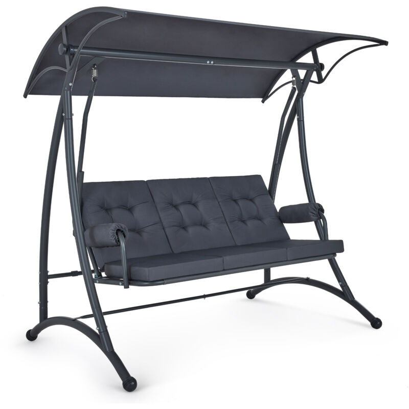 M MCombo 3-Sitzer Hollywoodschaukel mit Liegefunktion, 3 Extradickem Sitzkissen & Silent-Haken, Ruhige Gartenschaukel bis 300kg Belastbar,