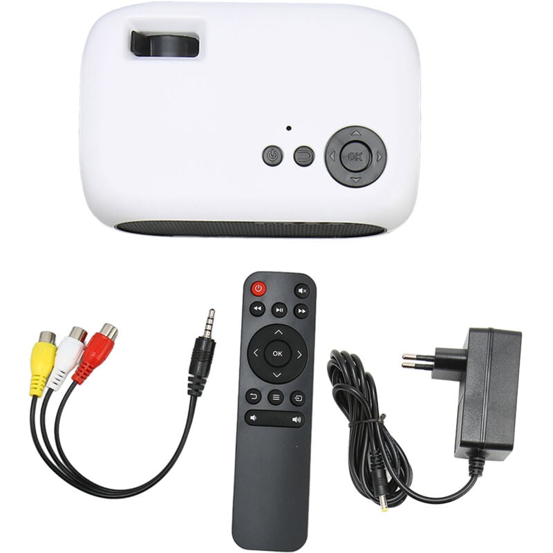 M24 Mini Tragbarer Multifunktions-Heimkino-Projektor mit 360°-Surround-Sound, 100–240 V, Weiß, EU-Stecker