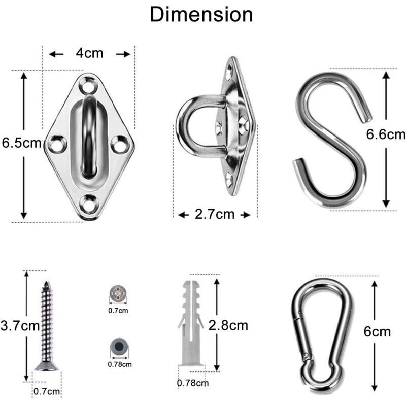 M6 Sonnensegel-Befestigungsset, 42-teiliges Edelstahl-Befestigungsmaterial für rechteckige und dreieckige Sonnensegel