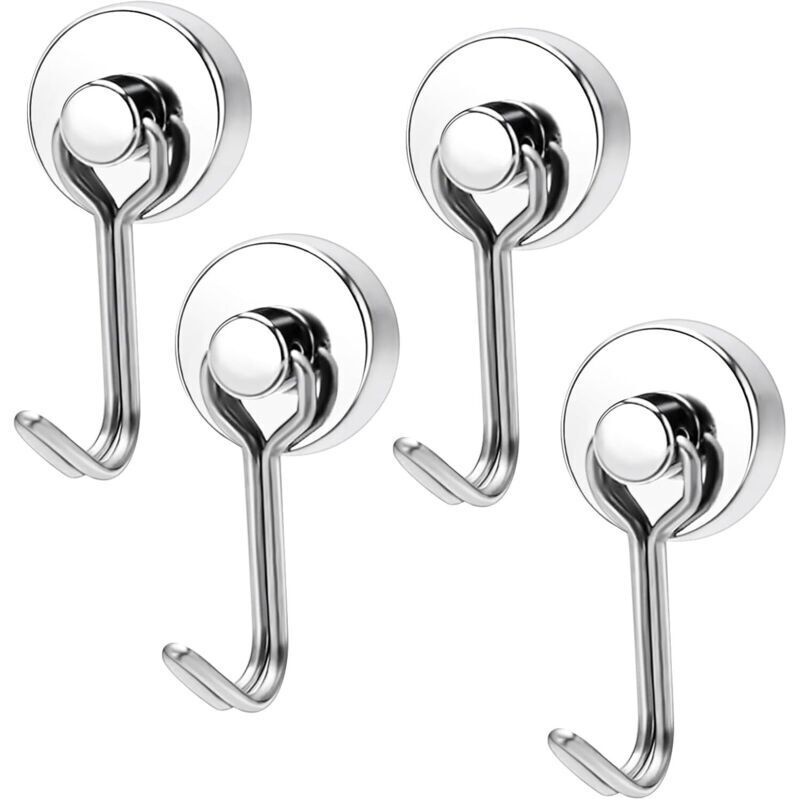 Magnethaken, 4er-Set, silberfarben, extra starke Magnethaken, Tragkraft 0–15 kg, drehbare Magnethaken für Küche, Küchengeräte, Schlafzimmer
