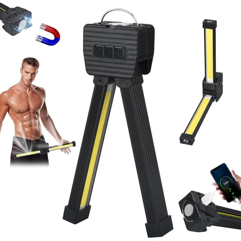 Magnetische Stehlampe, 180° klappbare magnetische Arbeitsleuchte, Stehlampe mit 7-stufigem Dimmer, mit Haken, für Outdoor-Camping