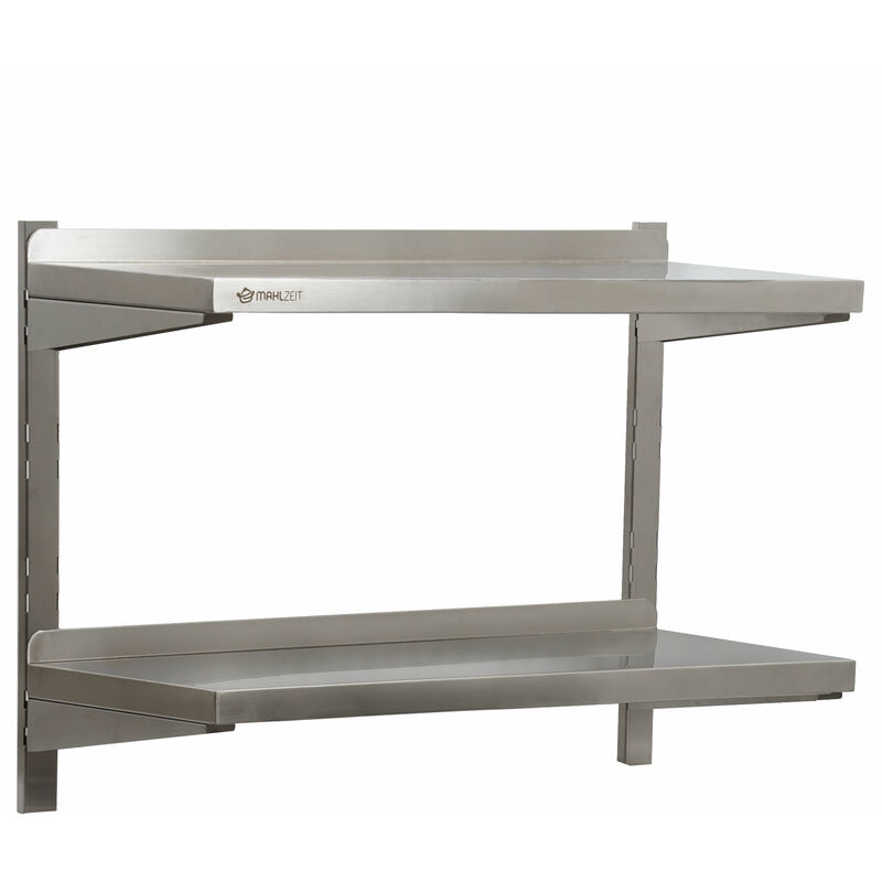 Mahlzeit - Edelstahl Wandregal, 80 x 35 cm, 2 Ablagen, Küchenregal Hängeregal Wandregal Wandbord