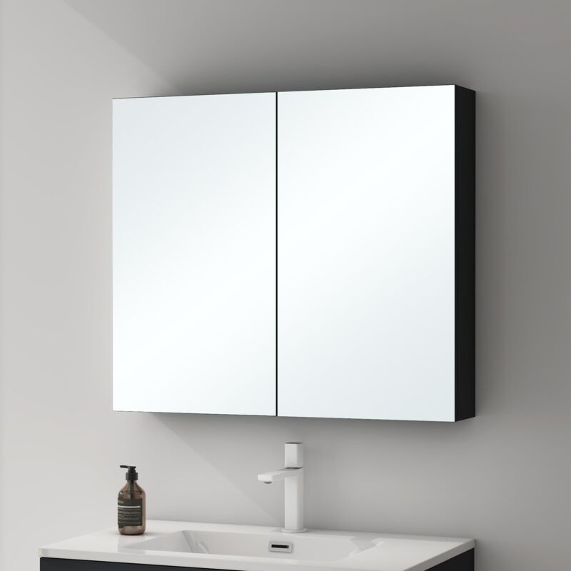 Mai&mai - Spiegelschrank mit 2 Spielgeltüren Badezimmerschrank Hängeschrank Badezimmerspiegel BxTxH 80x15x70 cm Anthrazit matt Spiegelschrank-02