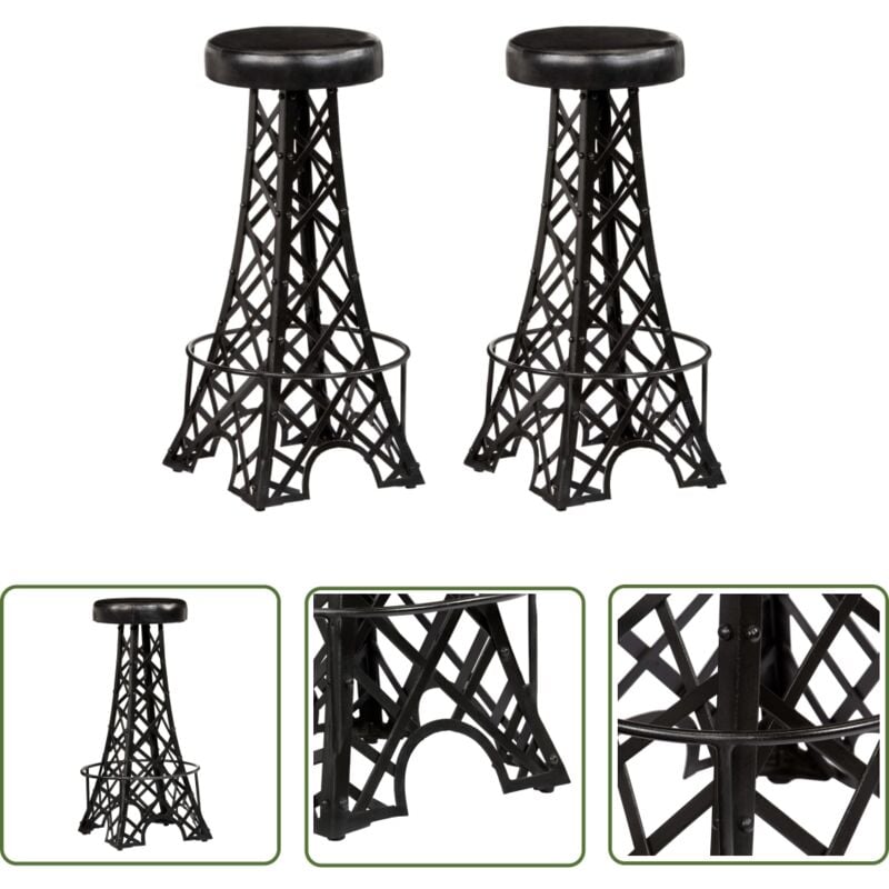 Maison Exclusive - The Living Store Barhocker 2 Stk. Echtleder - Echtleder Barhocker - Barhocker Set - Industrielles Möbel - Eiffel Turm Design