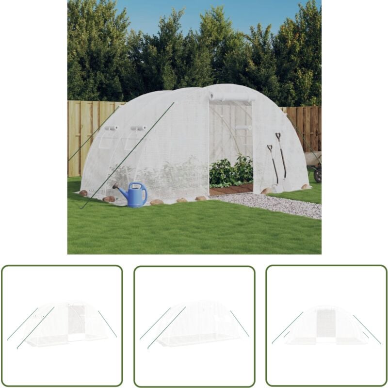 The Living Store Gewächshaus mit Stahlrahmen Weiß 8 m² 4x2x2 m - Gewächshaus - Gartengewächshaus - Pflanzenhaus - Tomatenhaus - Hochbeet