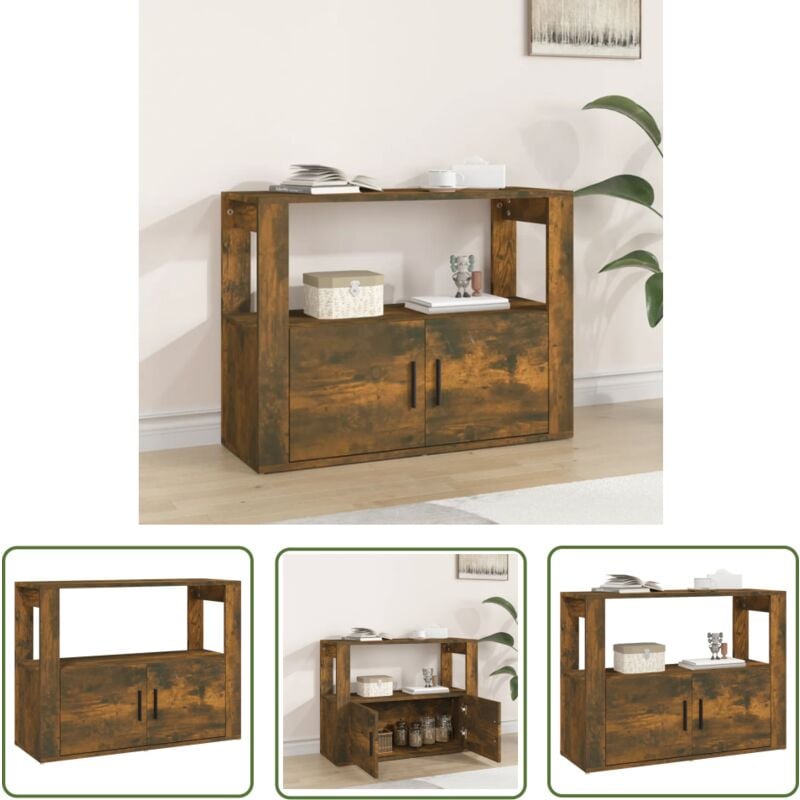 The Living Store Sideboard Räuchereiche 80x30x60 cm Holzwerkstoff - Sideboard - Wohnzimmermöbel - Holzmöbel - Regal - Schreibtisch