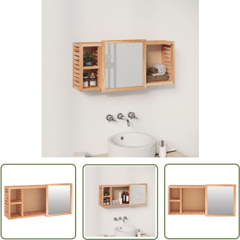 The Living Store Spiegelschrank 80x17x34 cm Massivholz Nussbaum - Holzschrank - Badezimmermöbel - Spiegelschrank - Nussbaumholzmöbel