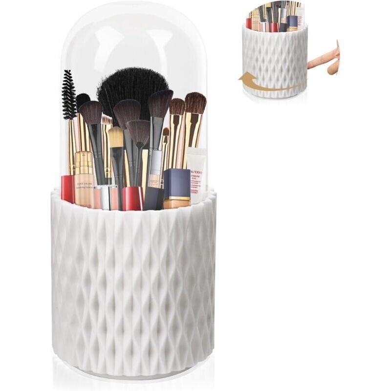 Make-up-Organizer, 360° drehbare Aufbewahrung für Make-up-Pinsel mit Deckel, drehbarer Pinselbehälter, 5 Fächer, Make-up-Pinselhalter