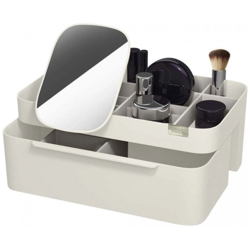Viva Joseph Joseph, großer Kosmetik-Organizer mit 2-in-1-Auszugsspiegel, tiefen und flachen Fächern, Größe 30 x 19,5 x 12 cm, Farbe Shell