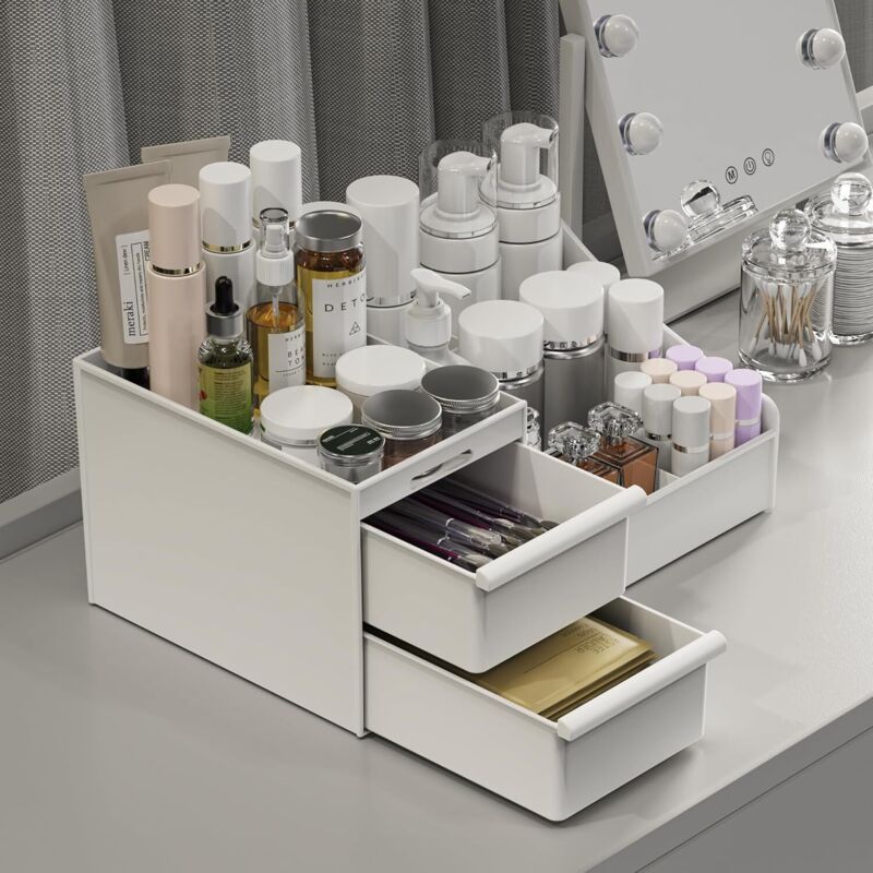 Make-up-Organizer mit 2 Schubladen, großes Fassungsvermögen für Kommode, Badezimmer, Make-up-Box, Badezimmer-Aufbewahrung, Hautpflege-Aufbewahrung