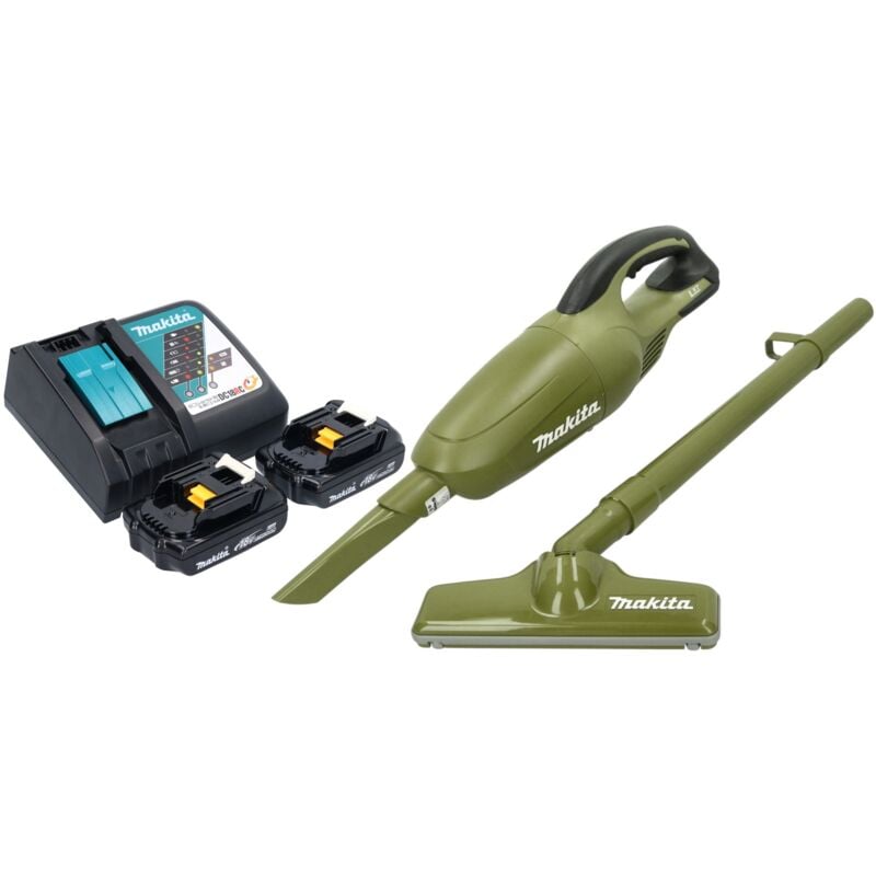 Makita DCL 180 RY2O Akku Staubsauger 18 V 0,65 l Olive Outdoor Adventure Serie + 2x Akku 1,5 Ah + Ladegerät