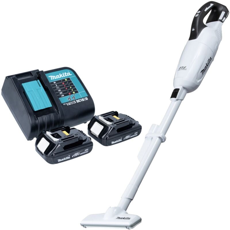 Makita DCL 281 FSYW Akku Staubsauger 18 V weiß Brushless + 2x Akku 1,5 Ah + Ladegerät