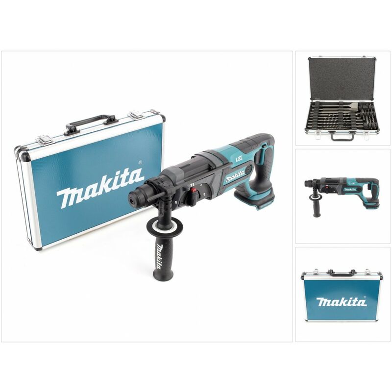 Makita DHR 241 18 V Li-ion Akku Bohrhammer mit SDS-Plus Aufnahme Solo + Makita D-42444 SDS-Plus Bohrer Meißel Set 17 tlg. im Alu Koffer