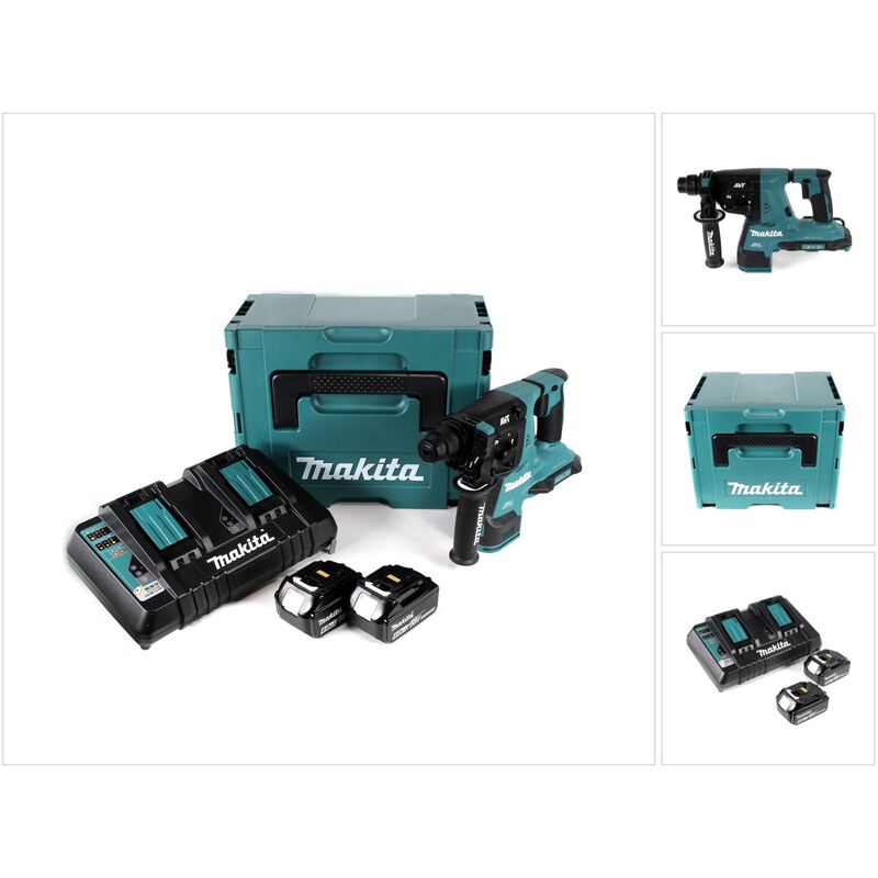 Makita DHR 280 PGJ 2 x 18 V 36 V Li-Ion Akku Bohrhammer 28 mm Brushless für SDS-PLUS im Makpac + 2 x 6,0 Ah Akku + Doppelladegerät