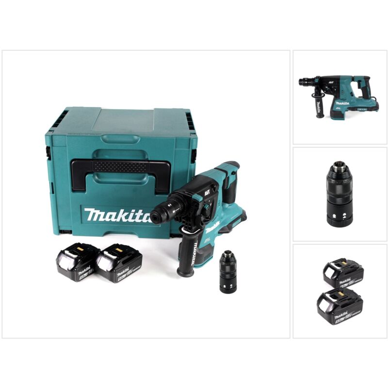 Makita DHR 281 TJ Brushless Akku Bohrhammer 28 mm 2x 18 V für SDS-PLUS mit Schnellwechselfutter im Makpac + 2x 5,0 Ah Akku - ohne Ladegerät