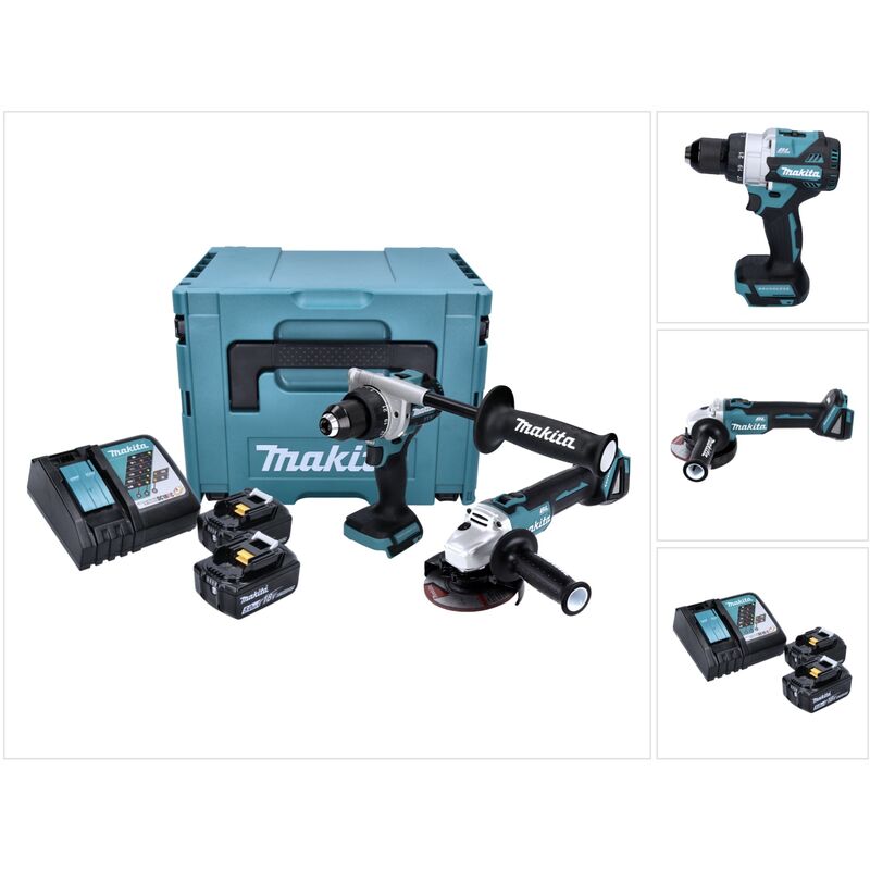 Makita DLX 2430 TJ Akku Combo Kit DDF 486 Akku Bohrschrauber + DGA 504 Akku Winkelschleifer + 2x Akku 5,0 Ah + Ladegerät + Makpac