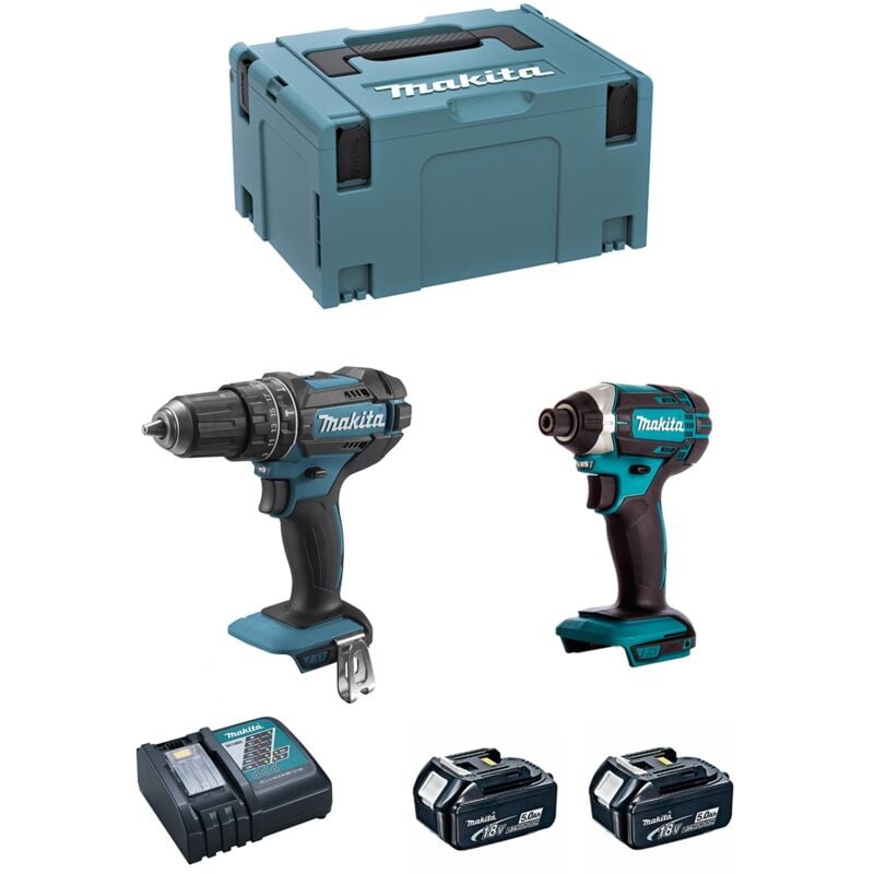 Makita - Combopack 2 Werkzeuge 18V Bohrmaschine DHP482 und Schrauber DTD152 (2x5,0 Ah) DLX2131TJ
