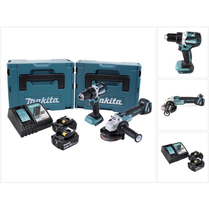 Makita - dlx 2190 TJ1 Akku Combo Kit ddf 484 Akku Bohrschrauber + dga 504 Akku Winkelschleifer + 2x Akku 5,0 Ah + Ladegerät + 2x Makpac