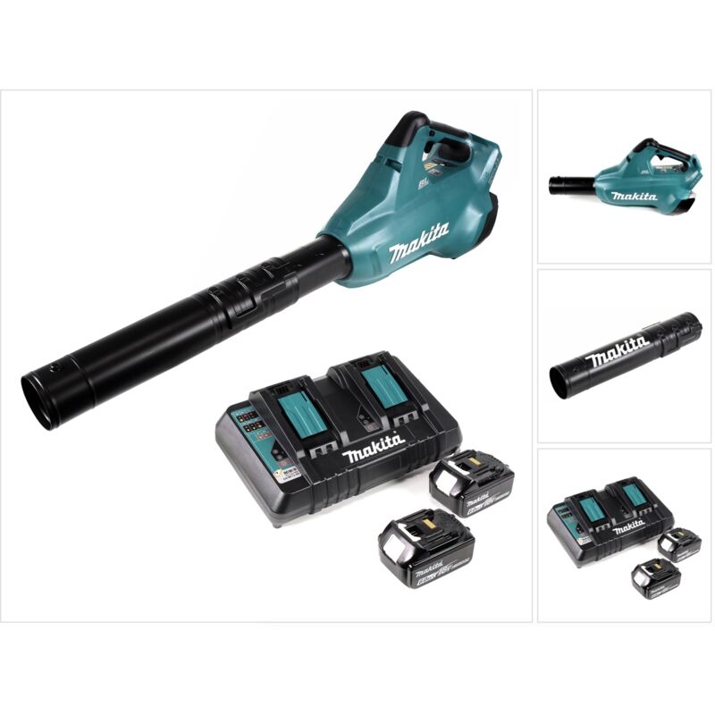 Dub 362 2x18 Volt Akku Laubbläser Akku-Gebläse + 2x 6 Ah Akku + dc 18 rd Doppel Ladegerät - Makita