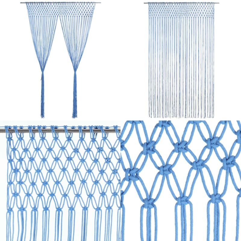 Makramee Vorhang Blau 140x240 cm Baumwolle - Makrameevorhang - Baumwollvorhang - Blauer Vorhang - Wohnaccessoires - Deko Vorhang - Home & Living