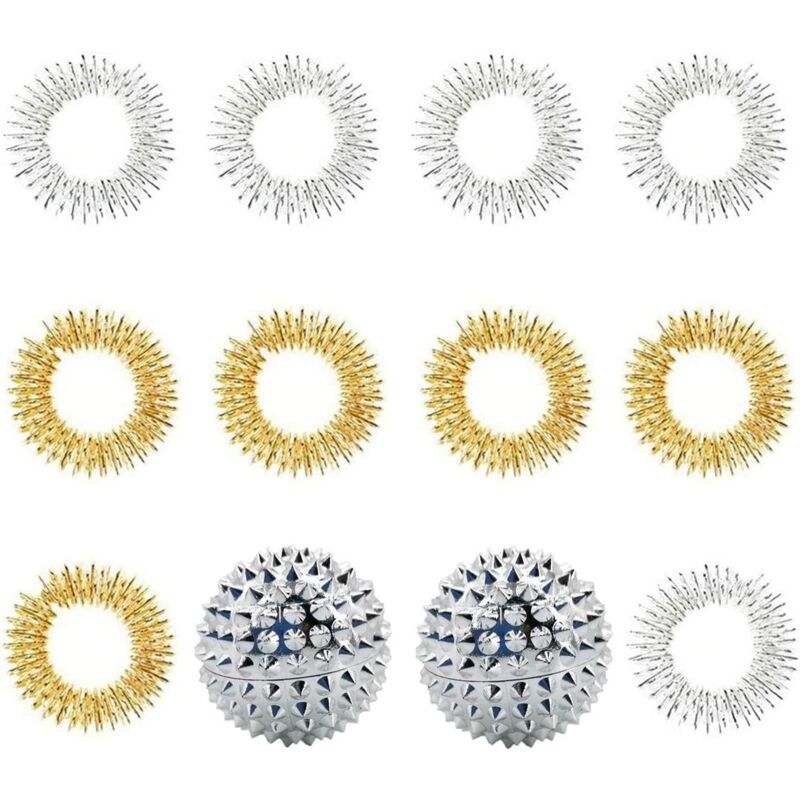 Bluedeer - Mall Massage Kit, 10 Stücke Akupressur Massage Ring & 2 Stücke Magnetische Akupressurkugeln zur Fingermassage oder Zehenmassage