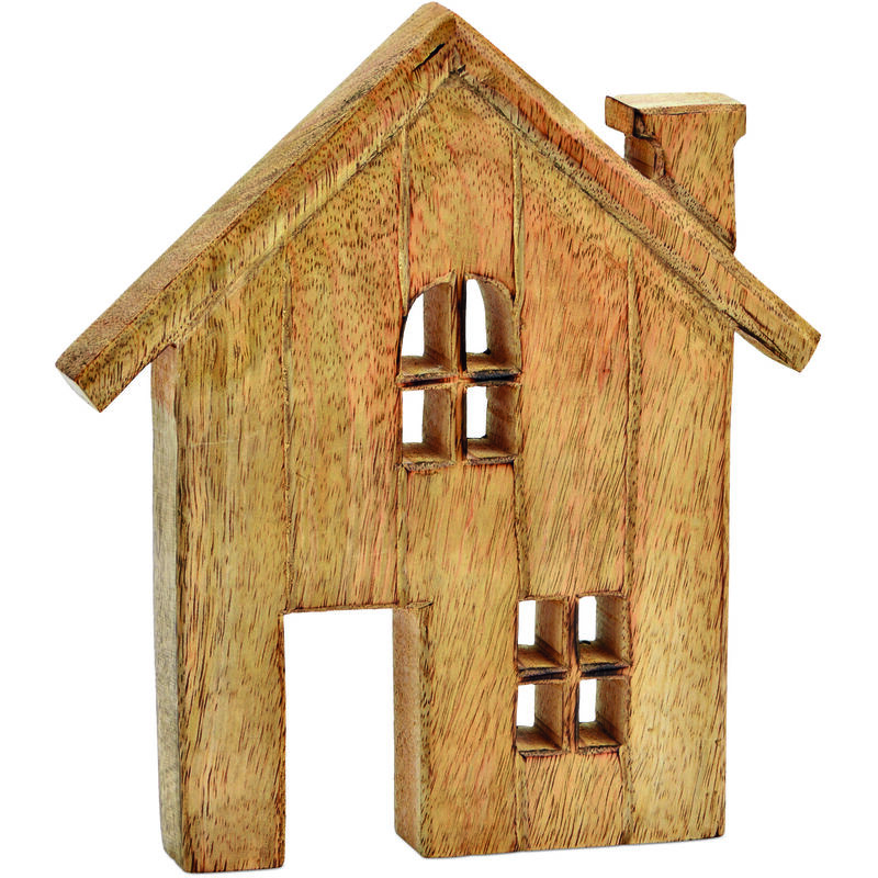 Mango Haus Silhouette natur - 20 x 18 cm - Holz Weihnachts Deko Aufsteller - Holzhaus Winter Deko Figur Tischdeko Weihnachtsdeko