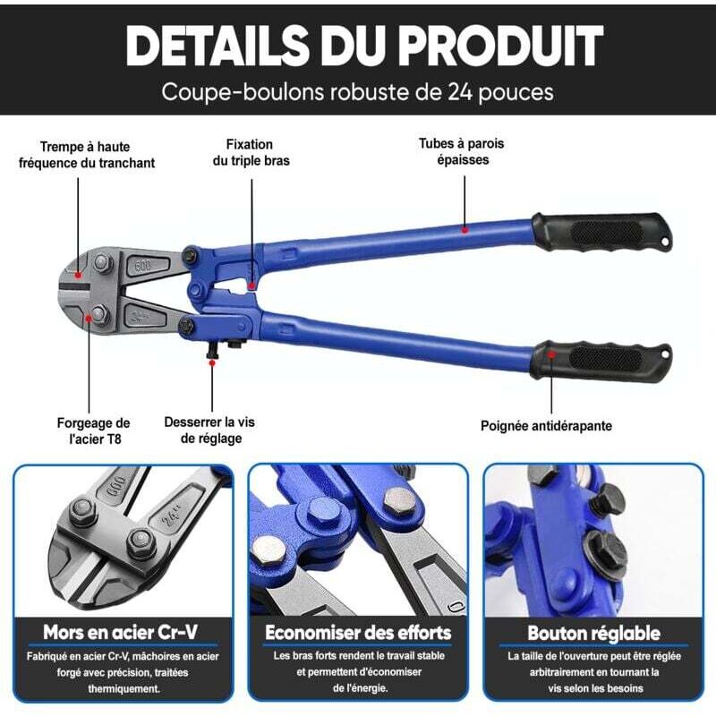Manueller Bolzenschneider, Ultrixe 600 mm Bolzenschneider mit gehärteten Backen, mit rutschfesten, griffigen Gummigriffen, für Mechaniker, Schreiner,