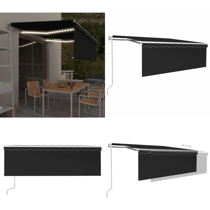 Markise Automatisch mit Rollo LED Windsensor 4,5x3m Anthrazit - Markise mit Windsensor - LED-Beleuchtung