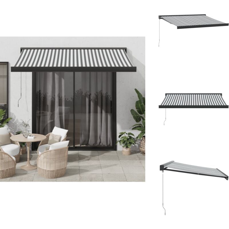 Markise Einziehbar Anthrazit & Weiß 3,5x2,5 m Stoff & Aluminium - Sonnenmarkise - Gartensonnensegel - Terrassenüberdachung - Markise Anthrazit Weiß