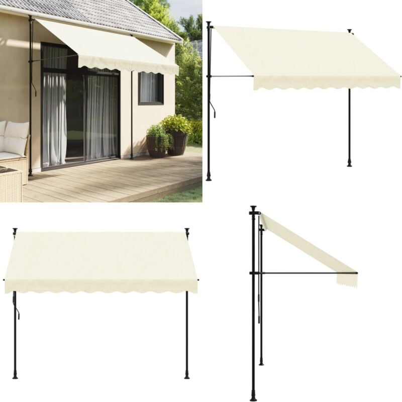Markise Einziehbar Creme 250x150 cm Stoff und Stahl - Einziehbare Markise - Markise Creme - Gartendeckchen - Sonnenschutz - Markise Balkon - Home &