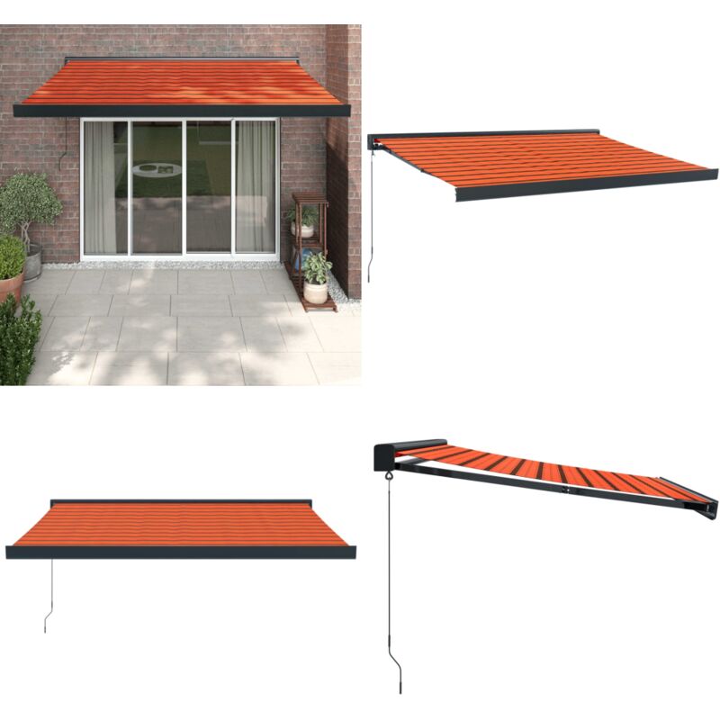 Markise Einziehbar Orange und Braun 3,5x2,5 m Stoff & Aluminium - Gelenkarm Markise - Terrassenmarkise - Markise Ausziehbar - Markise Orange Braun