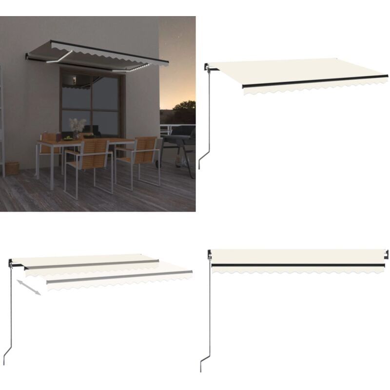 Markise Manuell Einziehbar mit led 400x350 cm Creme - Outdoor-Markise - Sonnendach - Gartendekoration - Markise Elektrisch - Markise Manuell - Home &