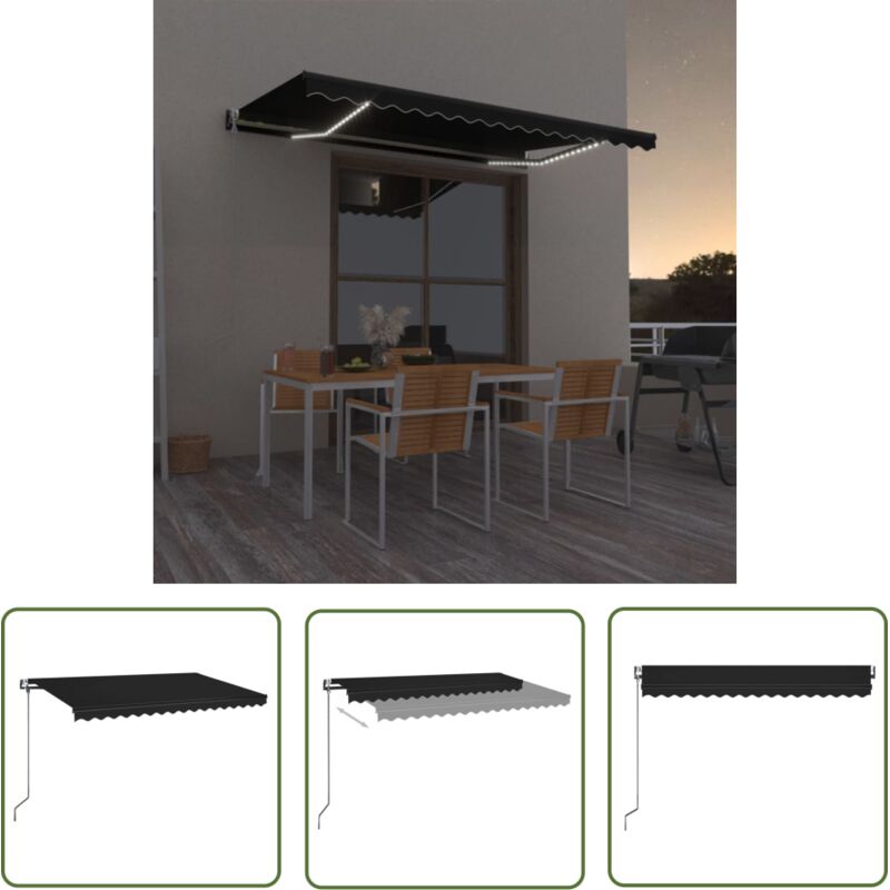 The Living Store Automatische Markise mit LED & Windsensor 450x350 cm Anthrazit - Outdoor-Markise - Gelenkarm-Markise - Elektrische Markise