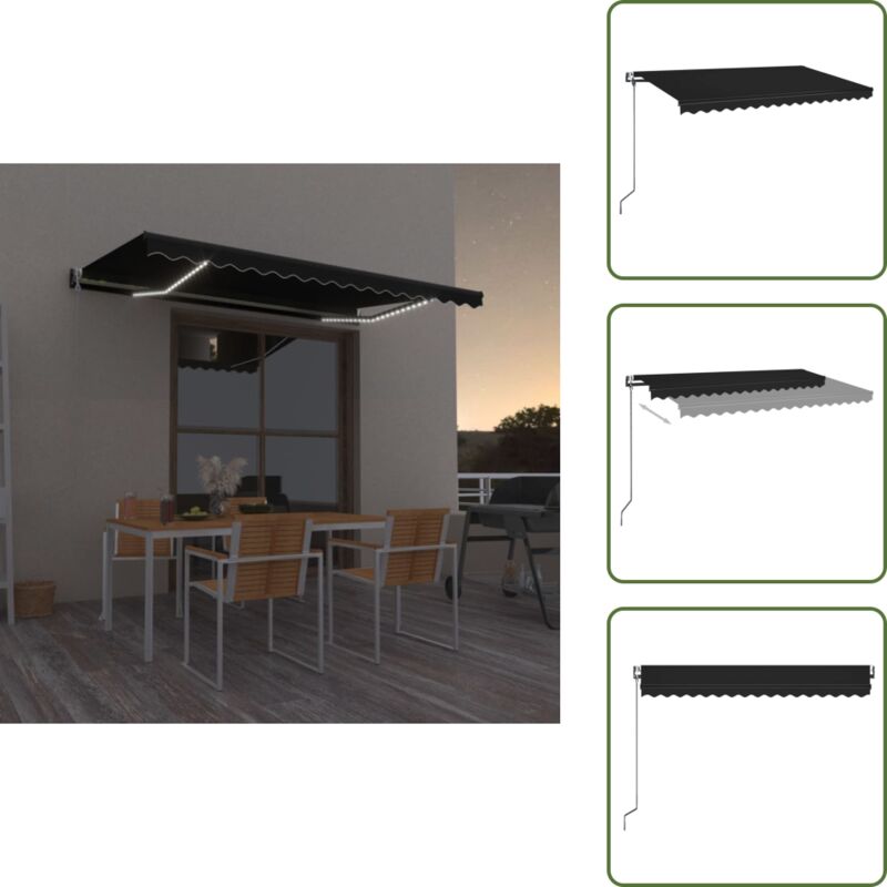Automatische Markise mit LED & Windsensor 450x350 cm Anthrazit - Outdoor-Markise - Gelenkarm-Markise - Elektrische Markise - Teleskopmarkise