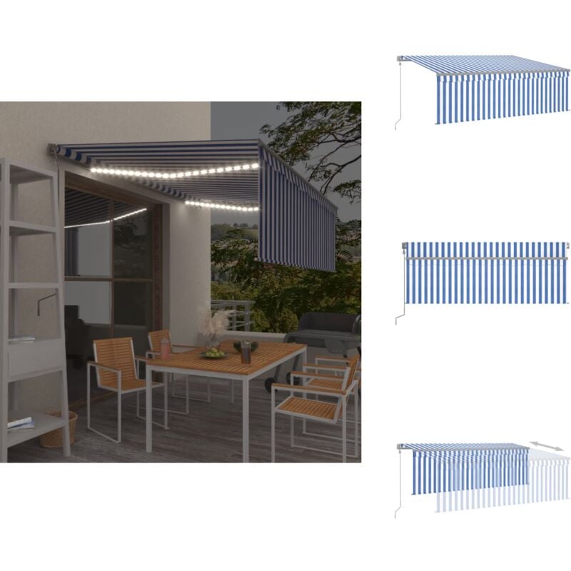 Markise Automatisch mit Rollo led Windsensor 4,5x3 m Blau Weiß - Outdoor-Markise - Sonnendach - Markise Elektrisch - Markise Mit Windsensor - Markise