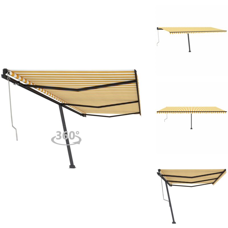 Standmarkise Automatisch 600x350 cm Gelb/Weiß - Outdoor-Markise - Standmarkise - Elektrische Markise - Gartendeck - Terrassenüberdachung