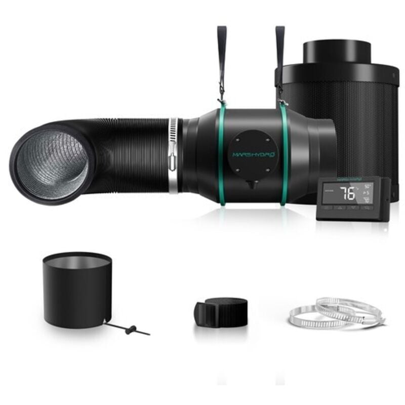 Mars Hydro - 6-Zoll-Inline-Kanalventilator und Kohlefilterkombination mit Thermostatregler